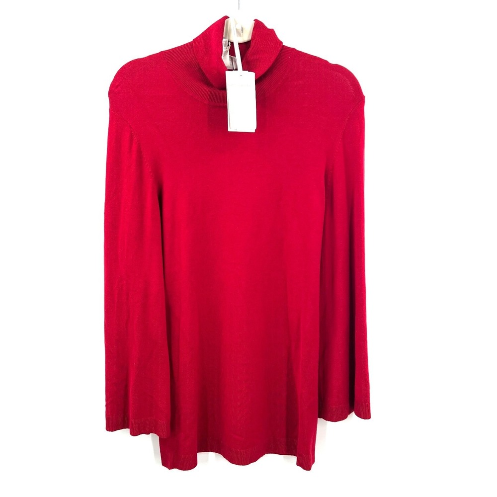 NEW Soft Surroundings red turtleneck tunic top stretch classic‎ bell sleeve S